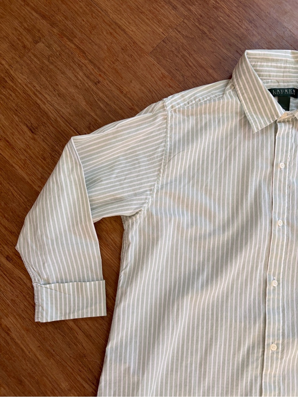 Ralph Lauren Green Label, Green/white striped Cotton Sleep Shirt, Sz M - Picture 4 of 7